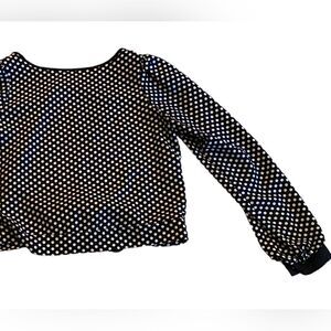 EUC Missy B Blouse with Open Back in Black with White Polka Dots